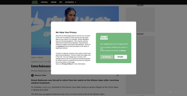 Security scan screenshot of https://www.sportbible.com/tennis/emma-raducanu-wuhan-open-medical-treatment-907835-20251007