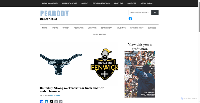 Security scan screenshot of https://peabodyweeklynews.com/2026/05/12/roundup-strong-weekends-from-track-and-field-underclassmen/