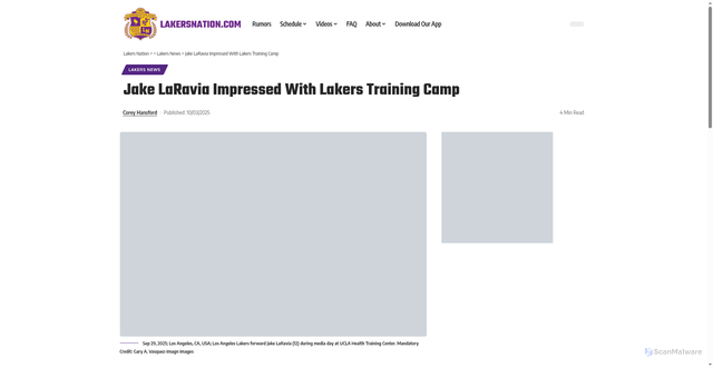 Security scan screenshot of https://lakersnation.com/jake-laravia-impressed-with-lakers-training-camp/