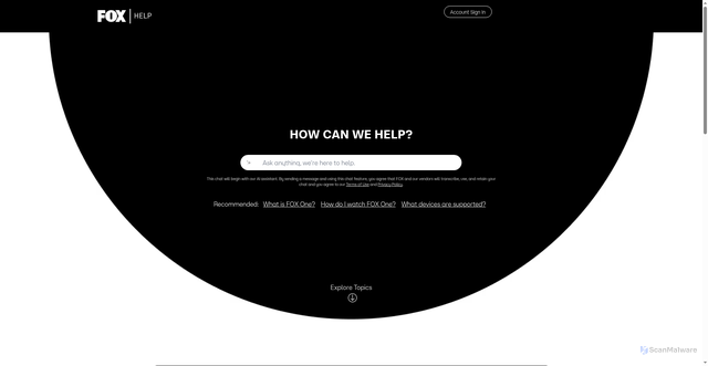 Security scan screenshot of https://help.fox.com/s/