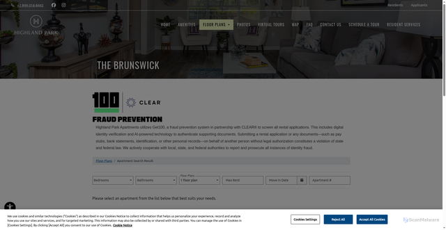 Security scan screenshot of https://www.livehighlandpark.com/floorplans/the-brunswick