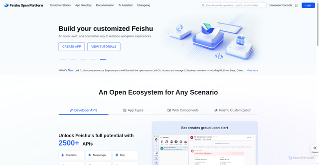 Security scan screenshot of https://open.feishu.cn