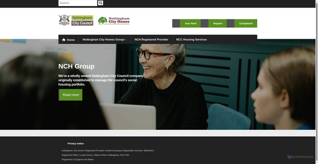 Security scan screenshot of https://www.nottinghamcityhomes.org.uk/