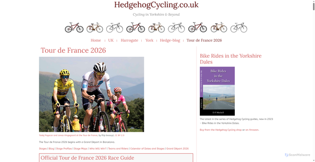 Security scan screenshot of https://hedgehogcycling.co.uk/tour-de-france-2026.html