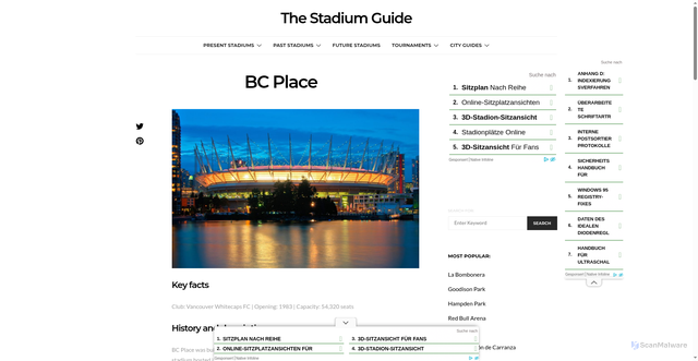 Security scan screenshot of https://www.stadiumguide.com/bcplace/