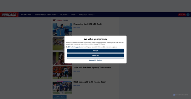 Security scan screenshot of https://ourlads.com