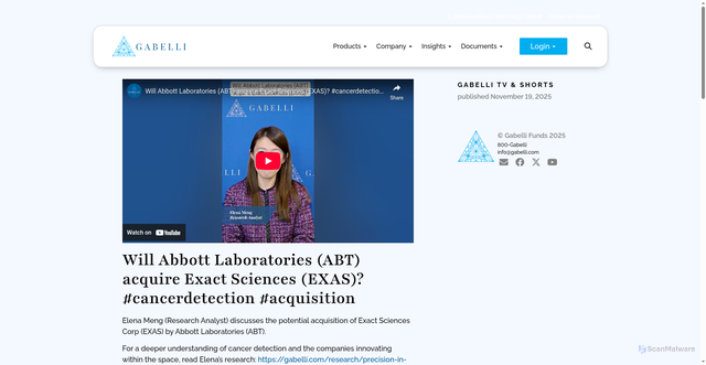 Security scan screenshot of https://gabelli.com/gabellitv/will-abbott-laboratories-abt-acquire-exact-sciences-exas-cancerdetection-acquisition/