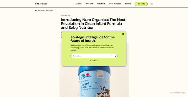 Security scan screenshot of https://insider.fitt.co/press-release/introducing-nara-organics-the-next-revolution-in-clean-infant-formula-and-baby-nutrition/