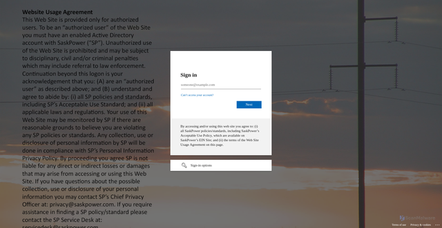 Security scan screenshot of https://saskpower-my.sharepoint.com