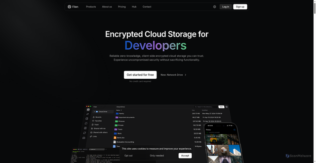 Security scan screenshot of https://filen.io