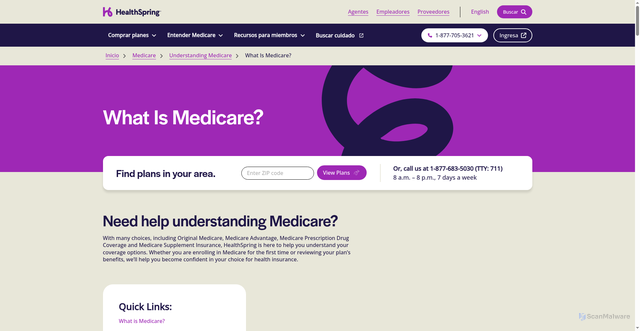 Security scan screenshot of https://www.healthspring.com/es-us/medicare/understanding-medicare/what-is-medicare