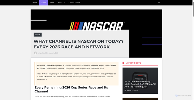 Security scan screenshot of https://tvproz.com/guide/what-channel-is-nascar/