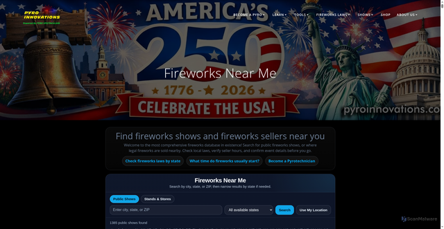 Security scan screenshot of https://pyroinnovations.com/fireworks-near-me