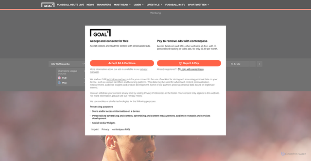 Security scan screenshot of https://www.goal.com