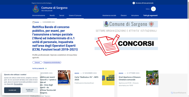 Security scan screenshot of https://www.comune.sorgono.nu.it/