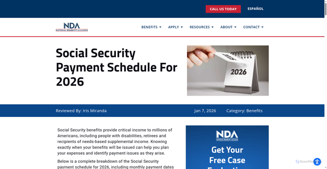 Security scan screenshot of https://nationaldisabilityalliance.com/blog/social-security-payment-schedule-2026/