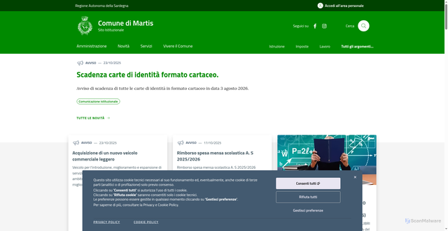 Security scan screenshot of https://www.comune.martis.ss.it/