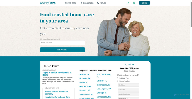Security scan screenshot of https://www.agingcare.com/