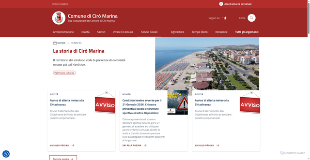 Security scan screenshot of https://www.comune.ciromarina.kr.it/
