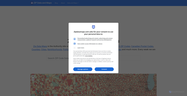 Security scan screenshot of https://www.zipdatamaps.com