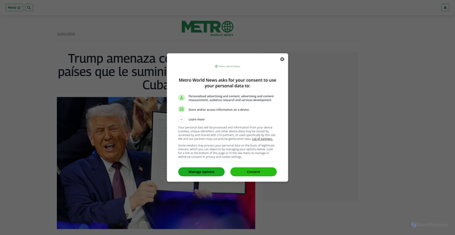 Security scan screenshot of https://www.metroworldnews.com