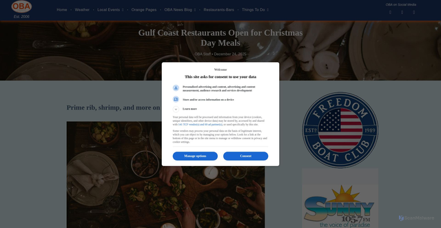 Security scan screenshot of https://www.obawebsite.com/gulf-coast-restaurants-open-for-christmas-day-meals