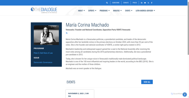 Security scan screenshot of https://thedialogue.org/expert/maria-corina-machado