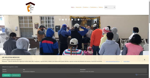 Security scan screenshot of http://casadelmigrantereynosa.org/