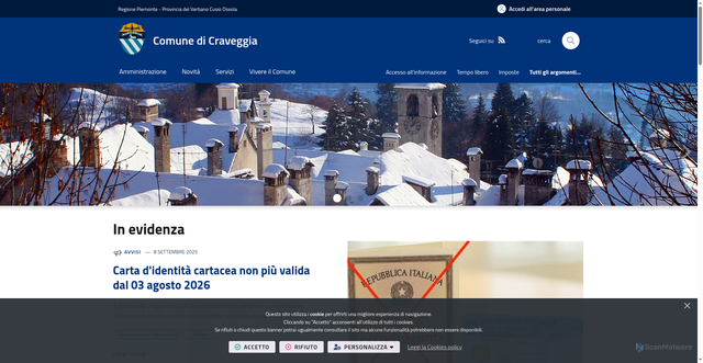 Security scan screenshot of https://www.comune.craveggia.vb.it/it-it/home