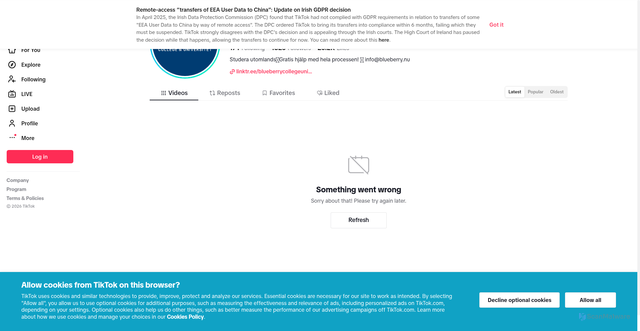 Security scan screenshot of https://www.tiktok.com/@blueberrycollegeuni