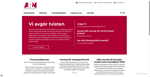 Security scan screenshot of https://www.arn.se