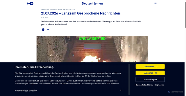 Security scan screenshot of https://learngerman.dw.com/de/21072026-langsam-gesprochene-nachrichten/a-78046398