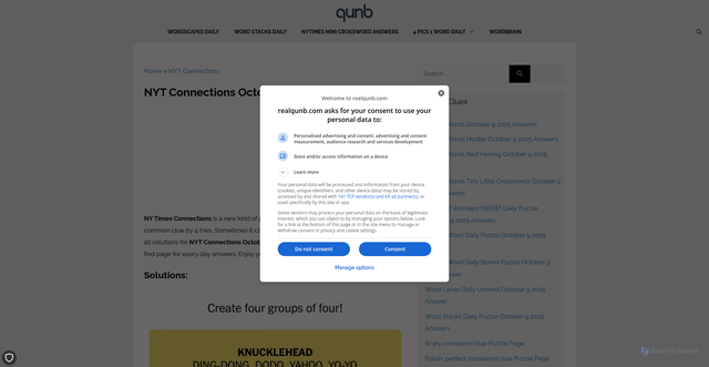 Security scan screenshot of https://www.realqunb.com/nyt-connections-october-7-2024-answers/