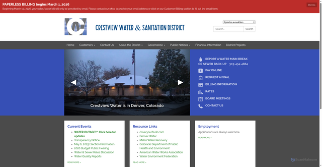 Security scan screenshot of https://www.crestviewwatercolorado.gov/