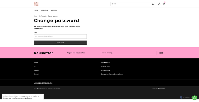 Security scan screenshot of https://boutiquefloral.com.br/it/account/reset