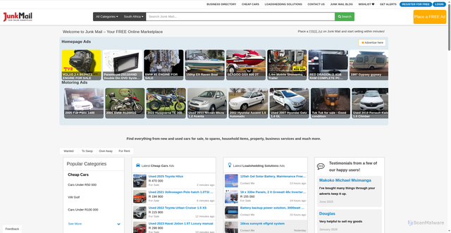 Security scan screenshot of https://junkmail.co.za