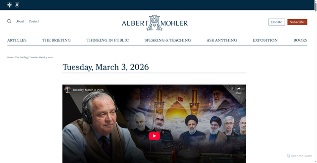 Security scan screenshot of https://albertmohler.com/2026/03/03/briefing-3-3-26/