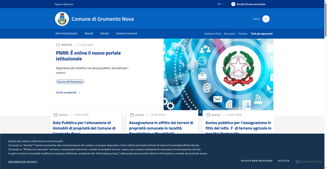 Security scan screenshot of https://www.comune.grumentonova.pz.it
