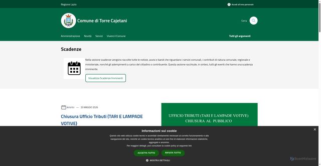 Security scan screenshot of https://www.comune.torrecajetani.fr.it