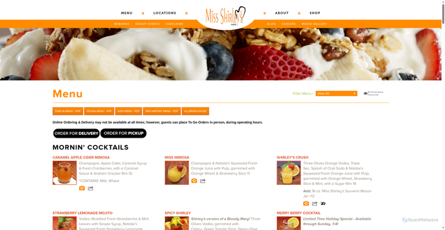 Security scan screenshot of https://www.missshirleys.com/menu/full-menu