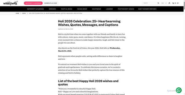 Security scan screenshot of https://www.wobblywalk.com/blogs/news/happy-holi-wishes-quotes-and-captions?srsltid=AfmBOopre0ct4a5aPiP3zELYQ274CvOM7ogtbHrWe9Ygr0X_6265D-AK