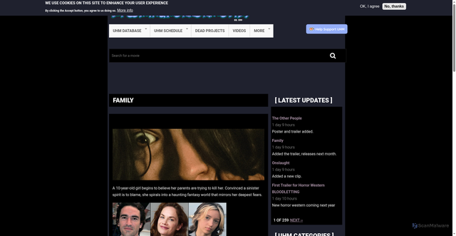 Security scan screenshot of https://www.upcominghorrormovies.com/movie/family