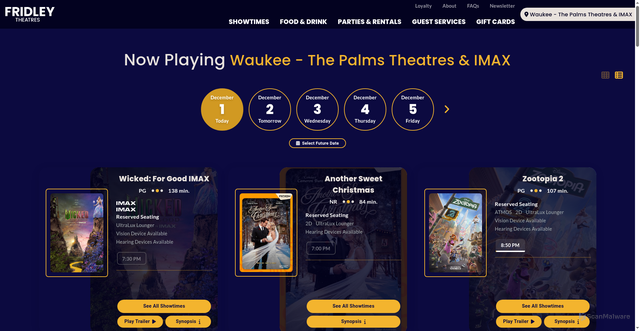 Security scan screenshot of https://www.fridleytheatres.com/movie-theater/waukee-thepalmstheatres/movies