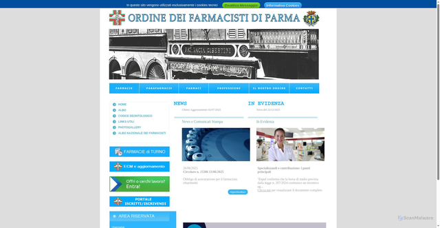Security scan screenshot of https://www.ordinefarmacistiparma.it/