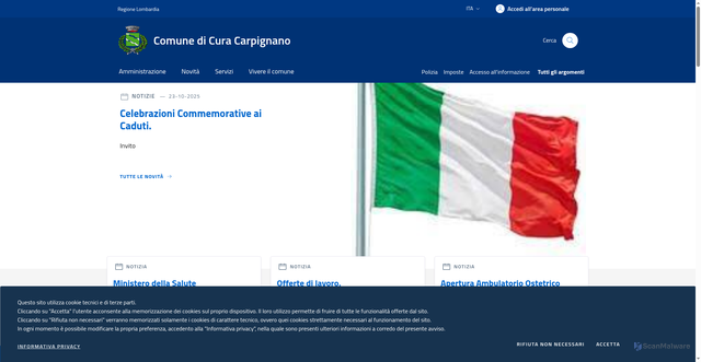 Security scan screenshot of https://www.comune.curacarpignano.pv.it/