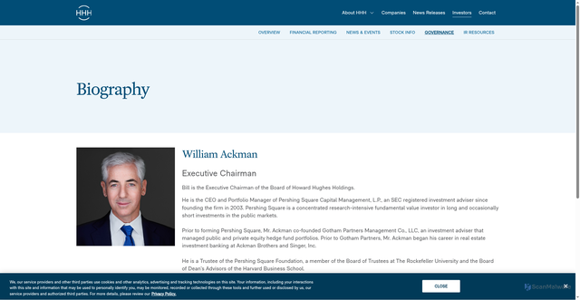 Security scan screenshot of https://investor.howardhughes.com/board-member/william-ackman
