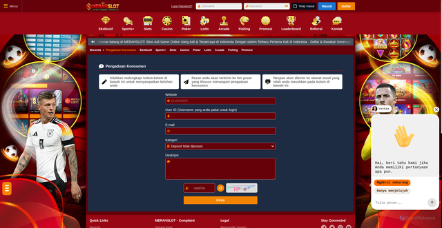 Security scan screenshot of https://merahslot.fun/complaint