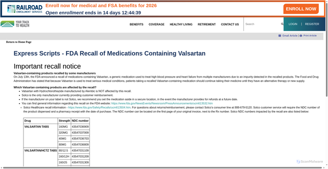Security scan screenshot of https://yourtracktohealth.com/NewsPage.aspx?MenuId=336