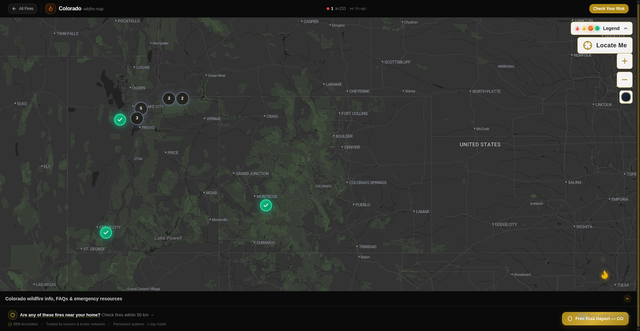 Security scan screenshot of https://prodigywildfire.com/fire-map/colorado