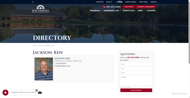 Security scan screenshot of https://www.smcc.edu/staff/jackson-ken/